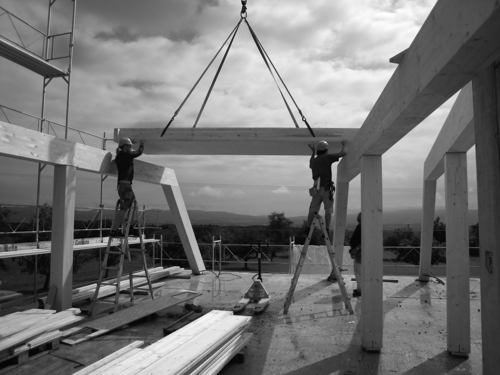 wiggwil farm, roof space during construction